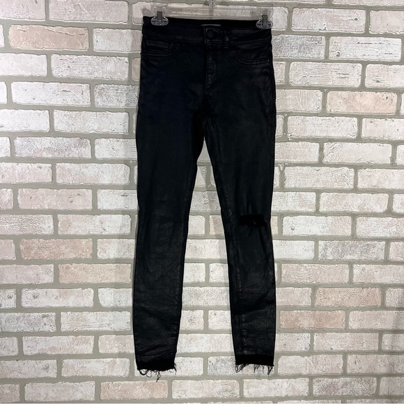 DL1961 Margaux Midrise Instascuplt Ankle Coated Skinny Jeans in Habasu Black 24 - Picture 4 of 12